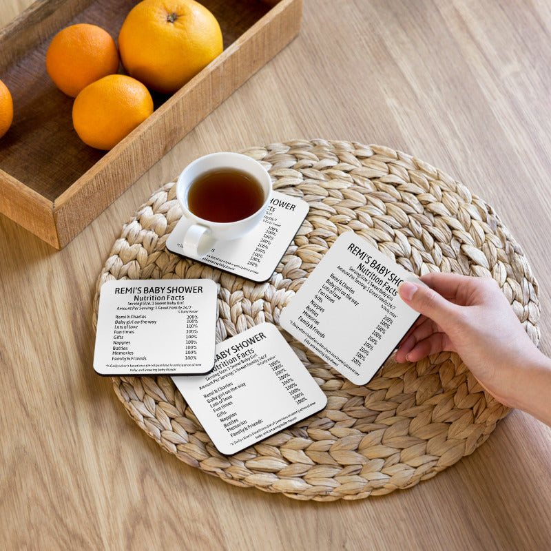 Personalised Baby Shower Nutrition Facts Cork-back coaster