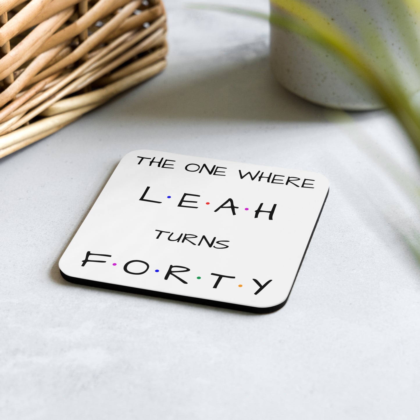 Personalised 40th Birthday Cork-back coaster