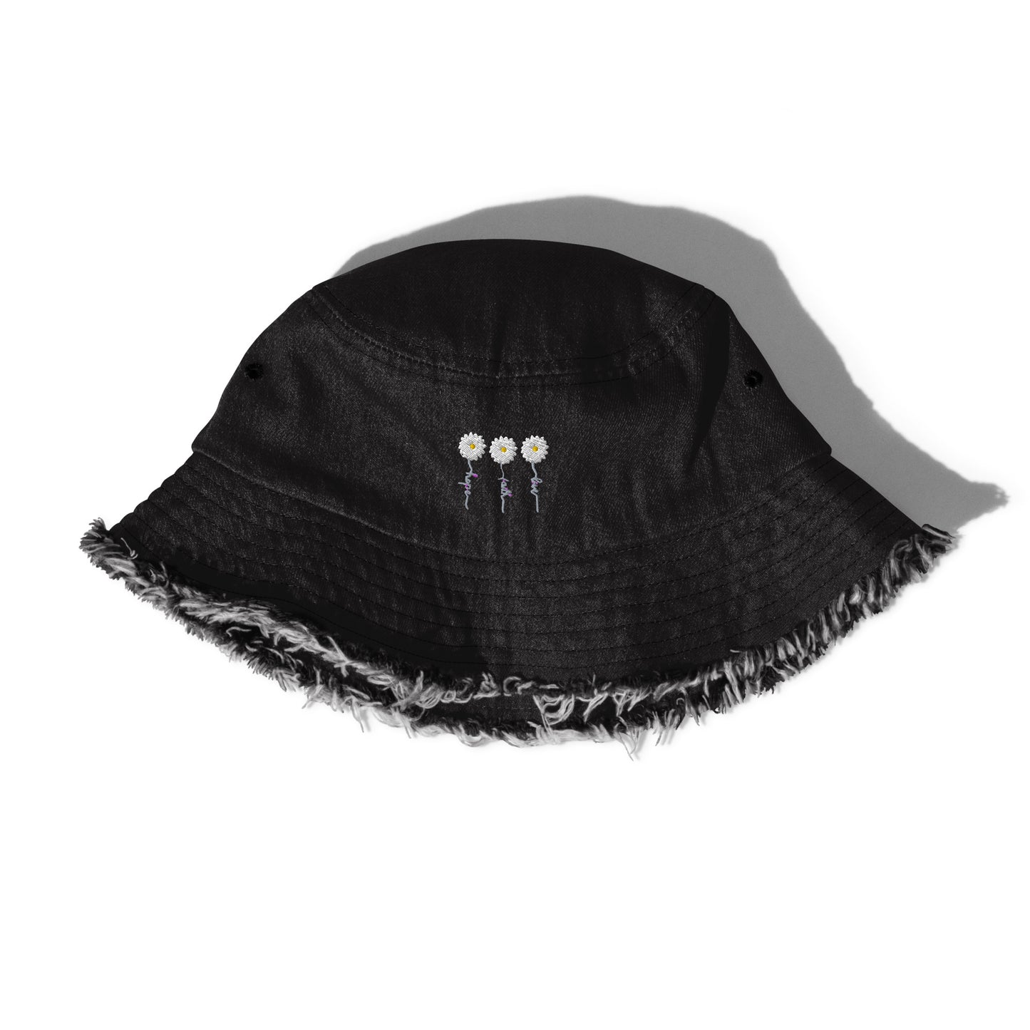 Faith Hope Love Distressed denim bucket hat