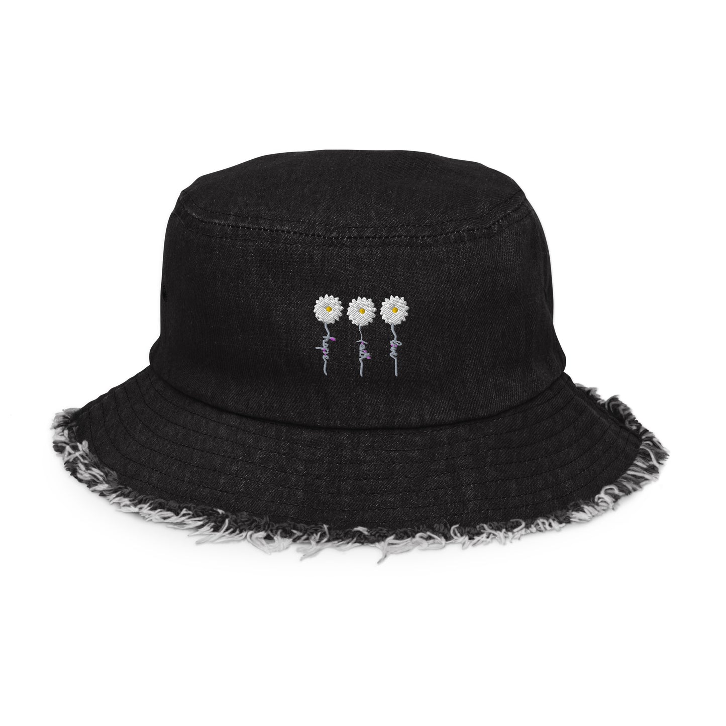 Faith Hope Love Distressed denim bucket hat