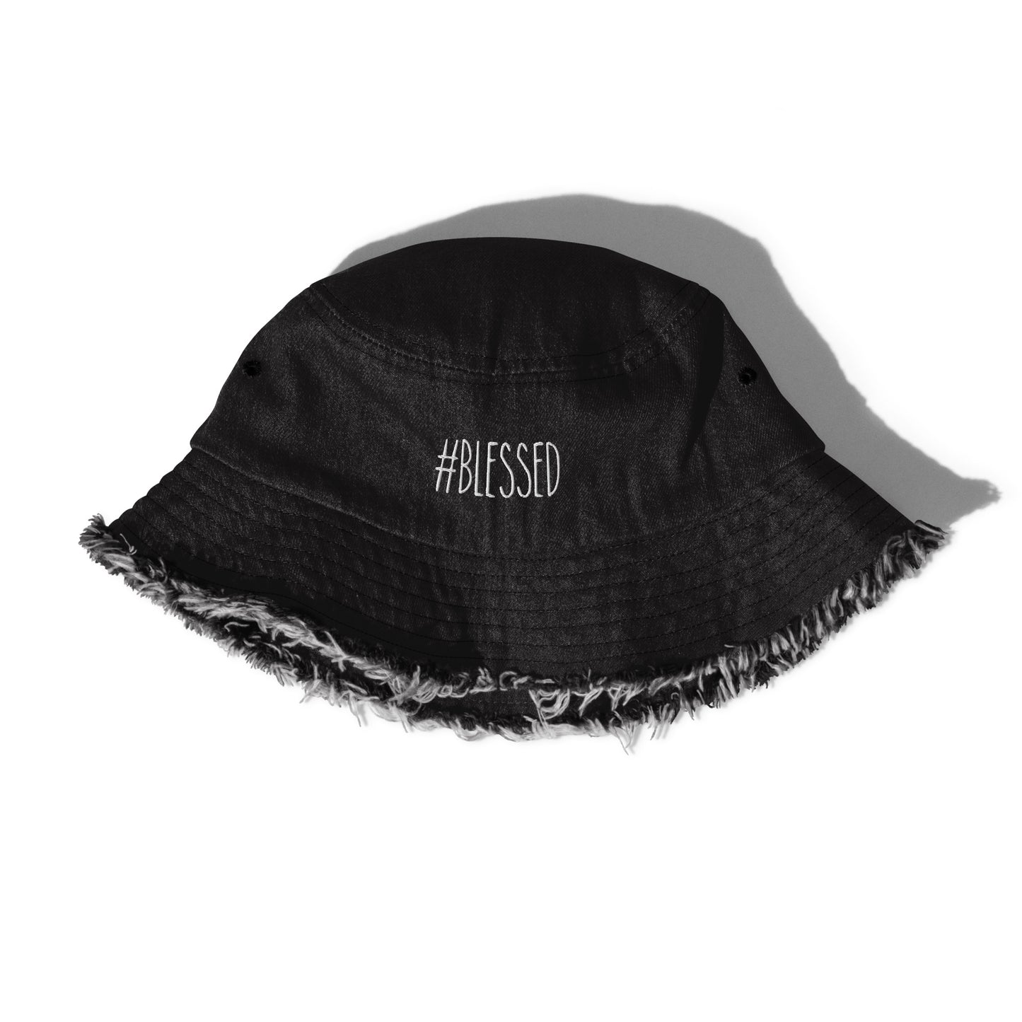 #Blessed Distressed Denim Bucket Hat