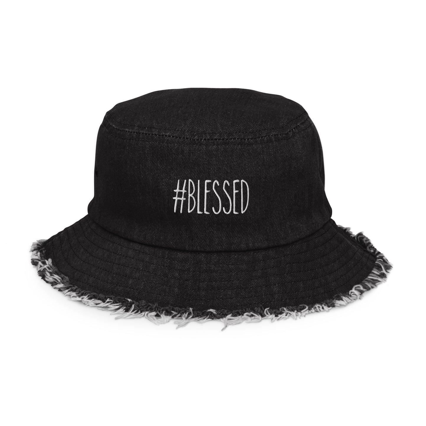 #Blessed Distressed Denim Bucket Hat