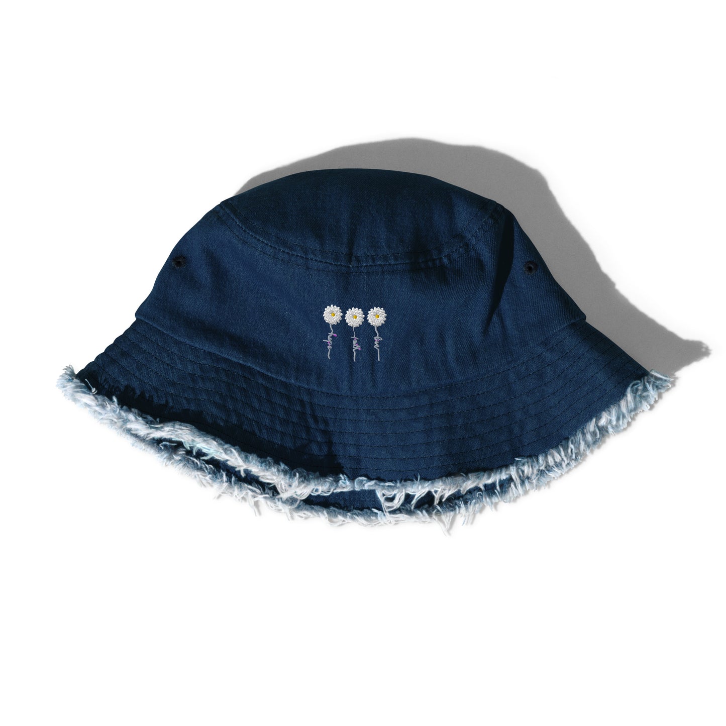 Faith Hope Love Distressed denim bucket hat