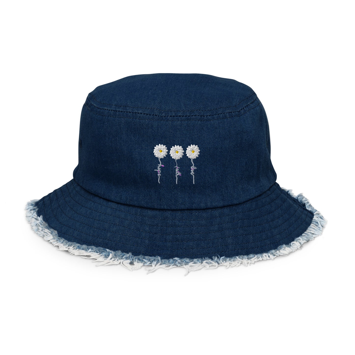 Faith Hope Love Distressed denim bucket hat