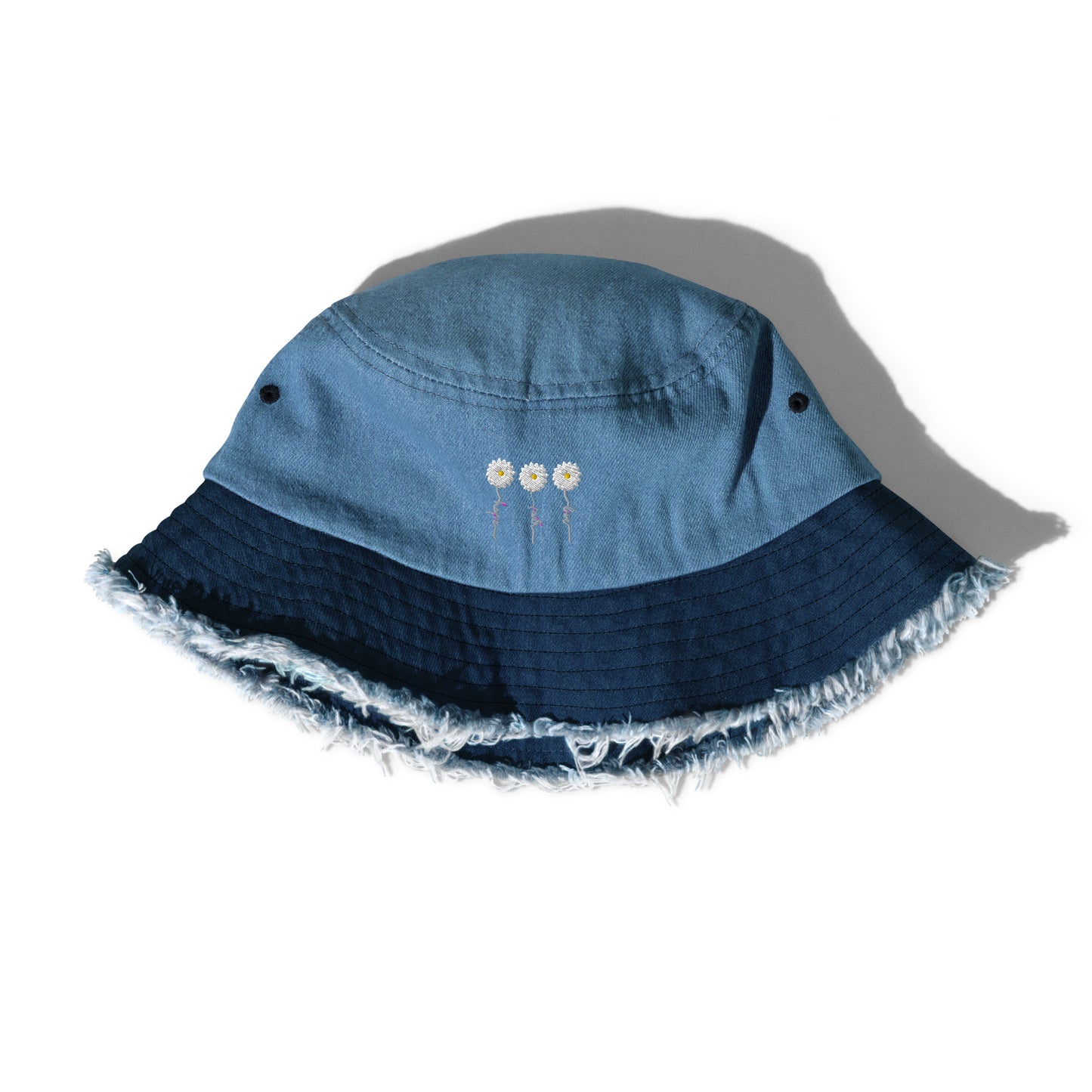 Faith Hope Love Distressed denim bucket hat