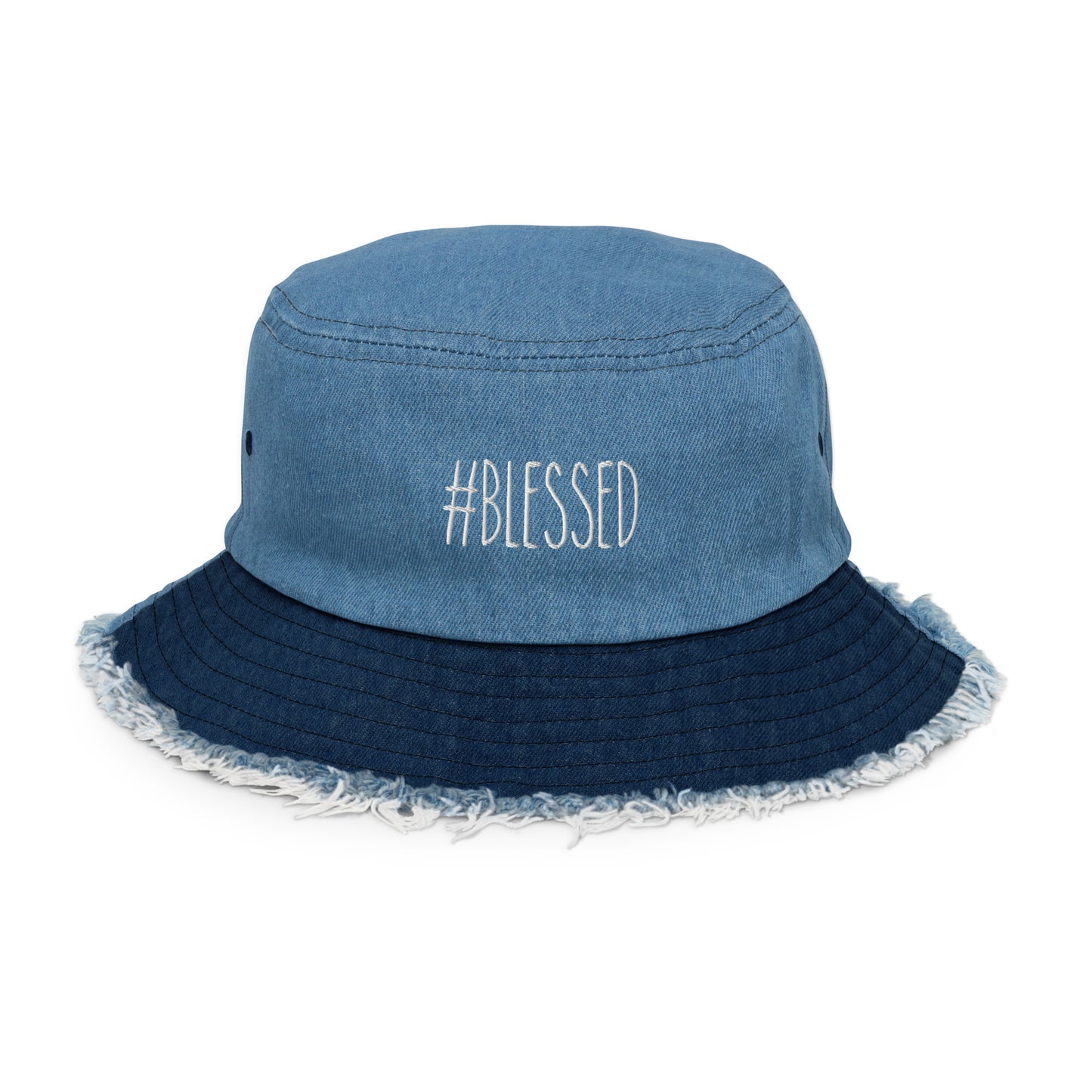 #Blessed Distressed Denim Bucket Hat