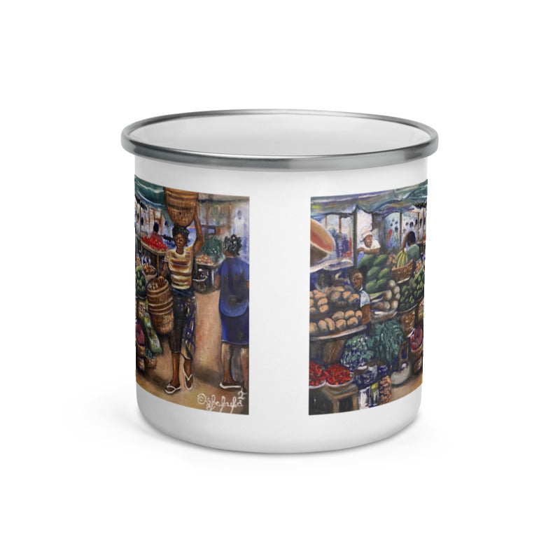 Native African Market Art Print Enamel Mug