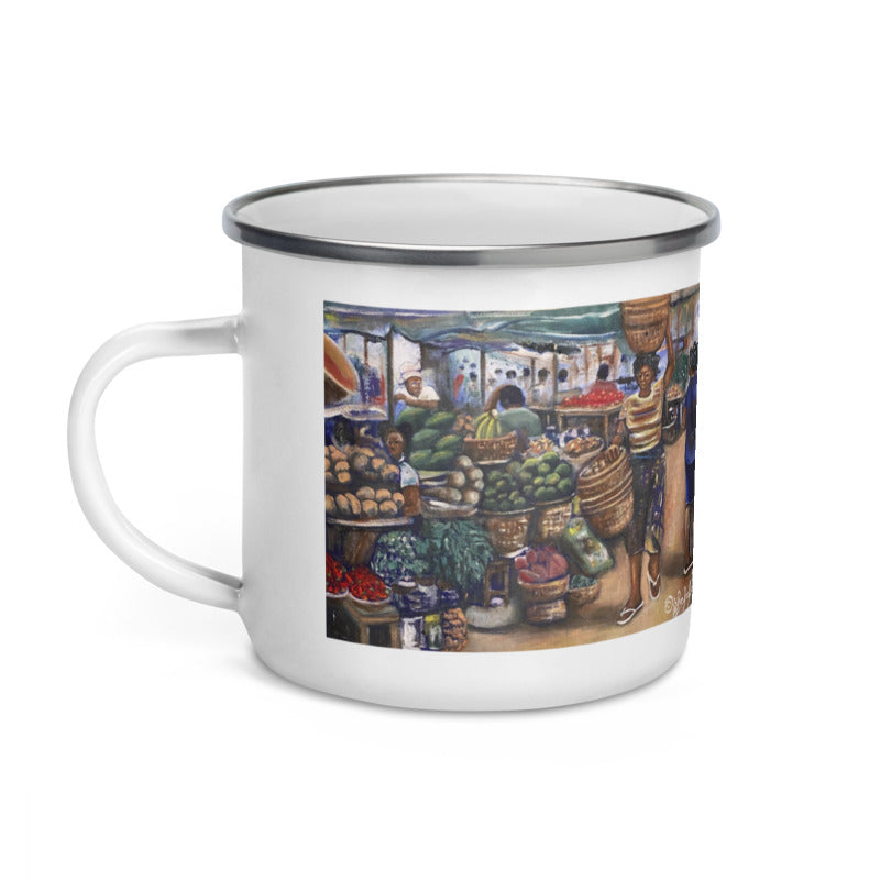 Native African Market Art Print Enamel Mug