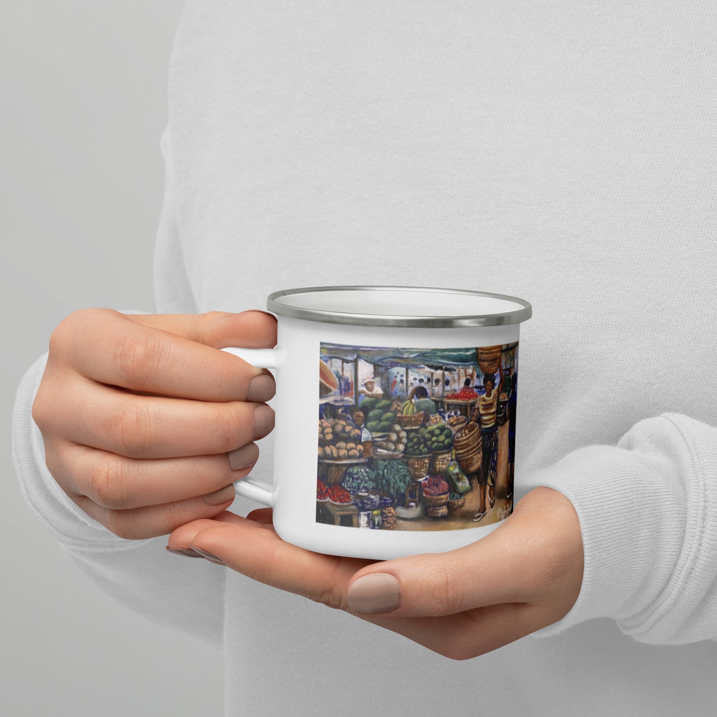 Native African Market Art Print Enamel Mug