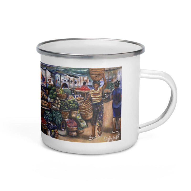 Native African Market Art Print Enamel Mug