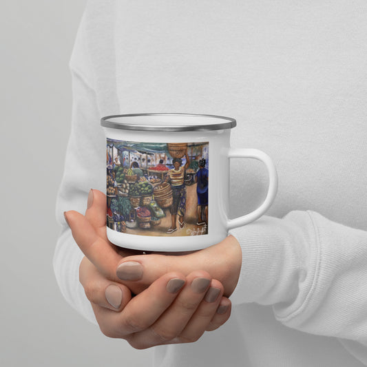 Native African Market Art Print Enamel Mug