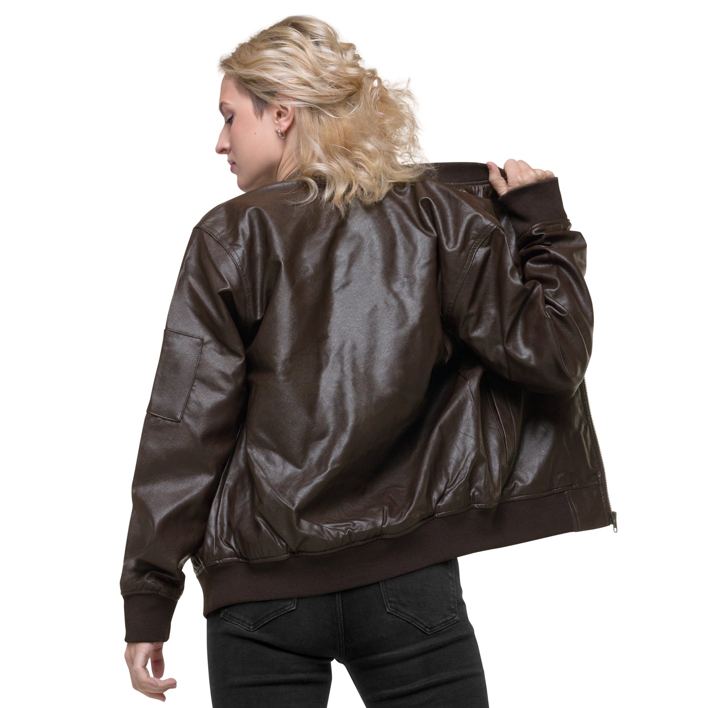 Brown Leather Bomber Jacket