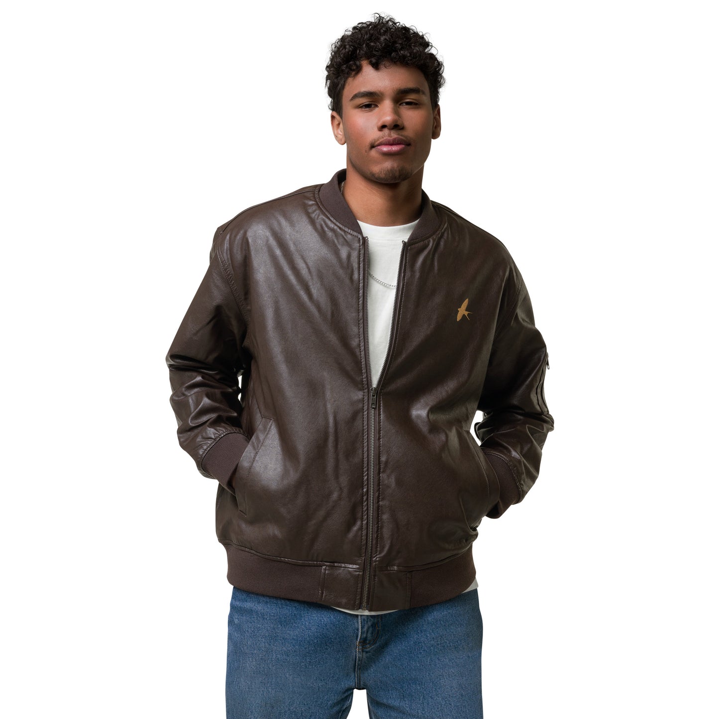 Brown Leather Bomber Jacket