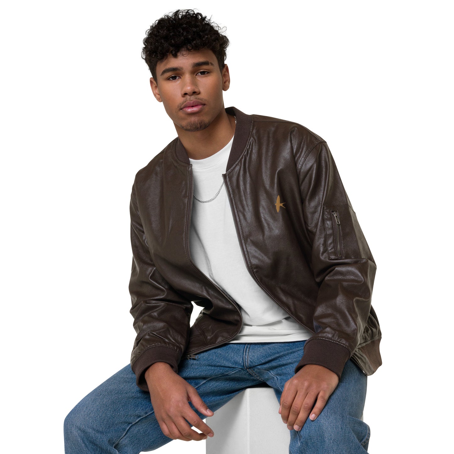 Brown Leather Bomber Jacket