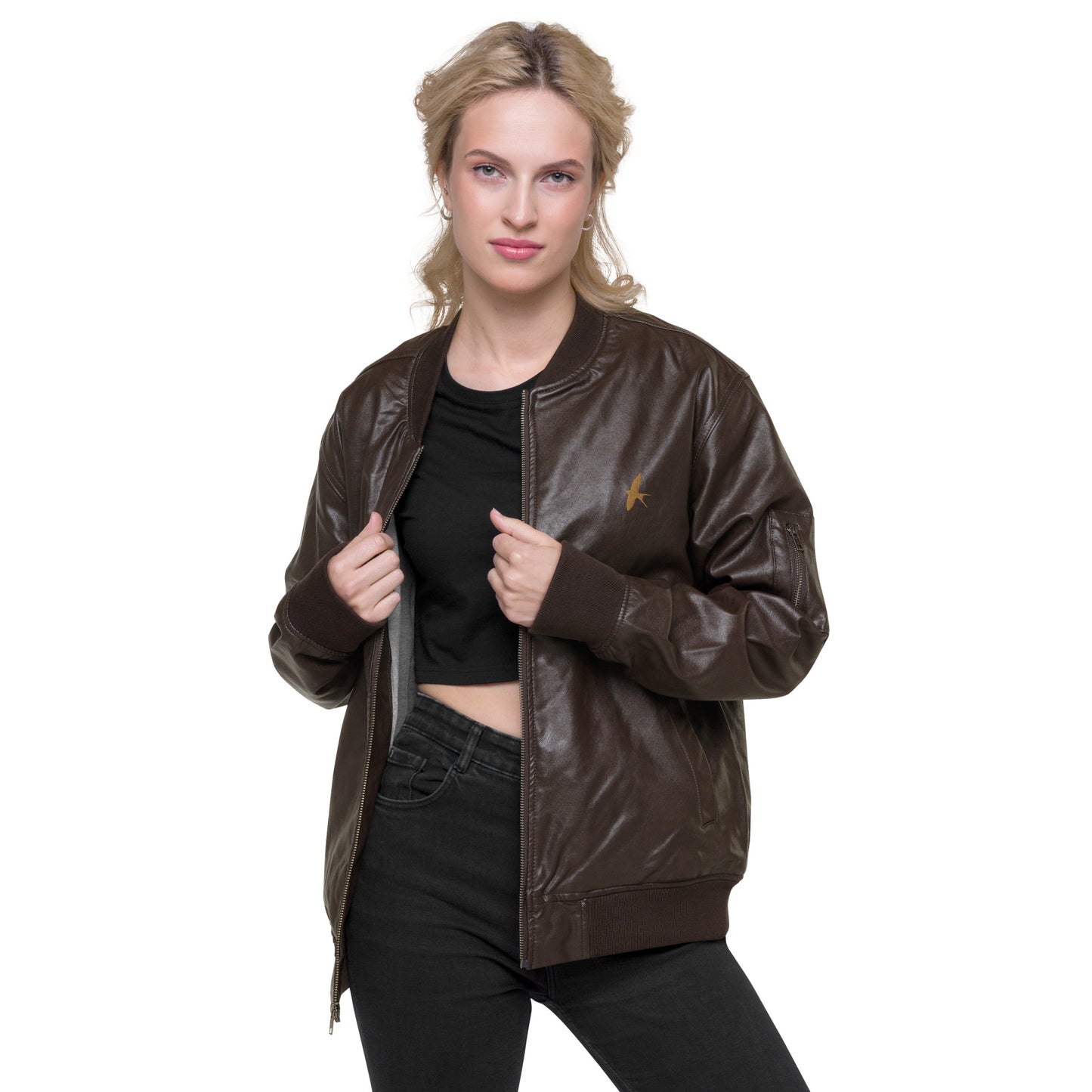 Brown Leather Bomber Jacket