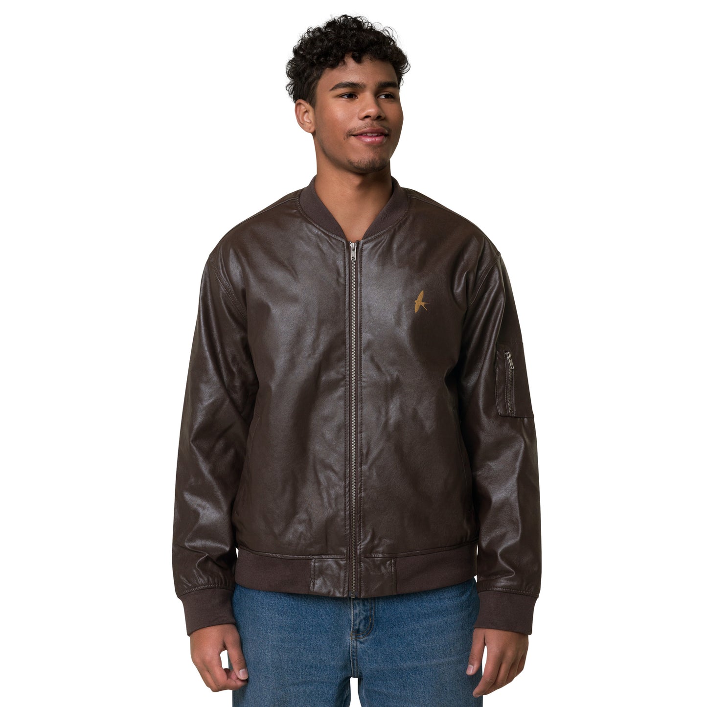 Brown Leather Bomber Jacket