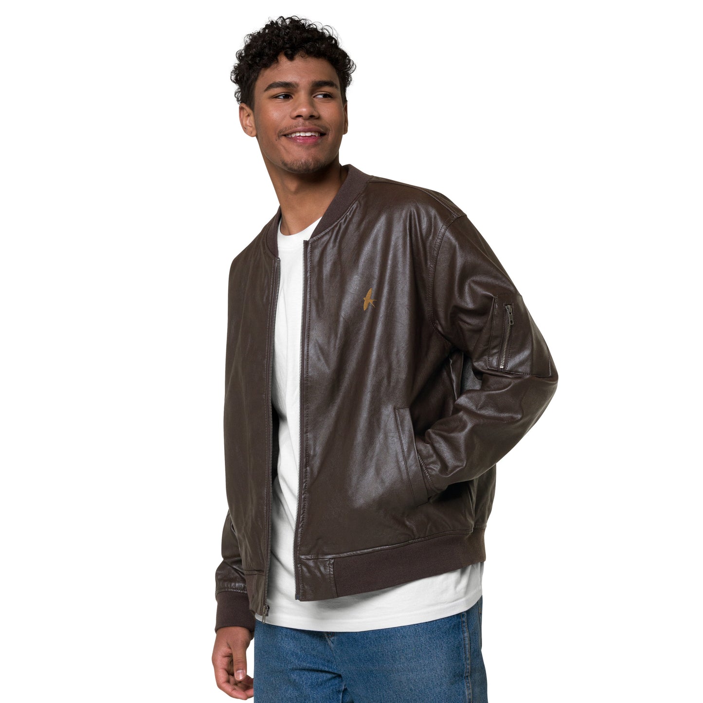 Brown Leather Bomber Jacket