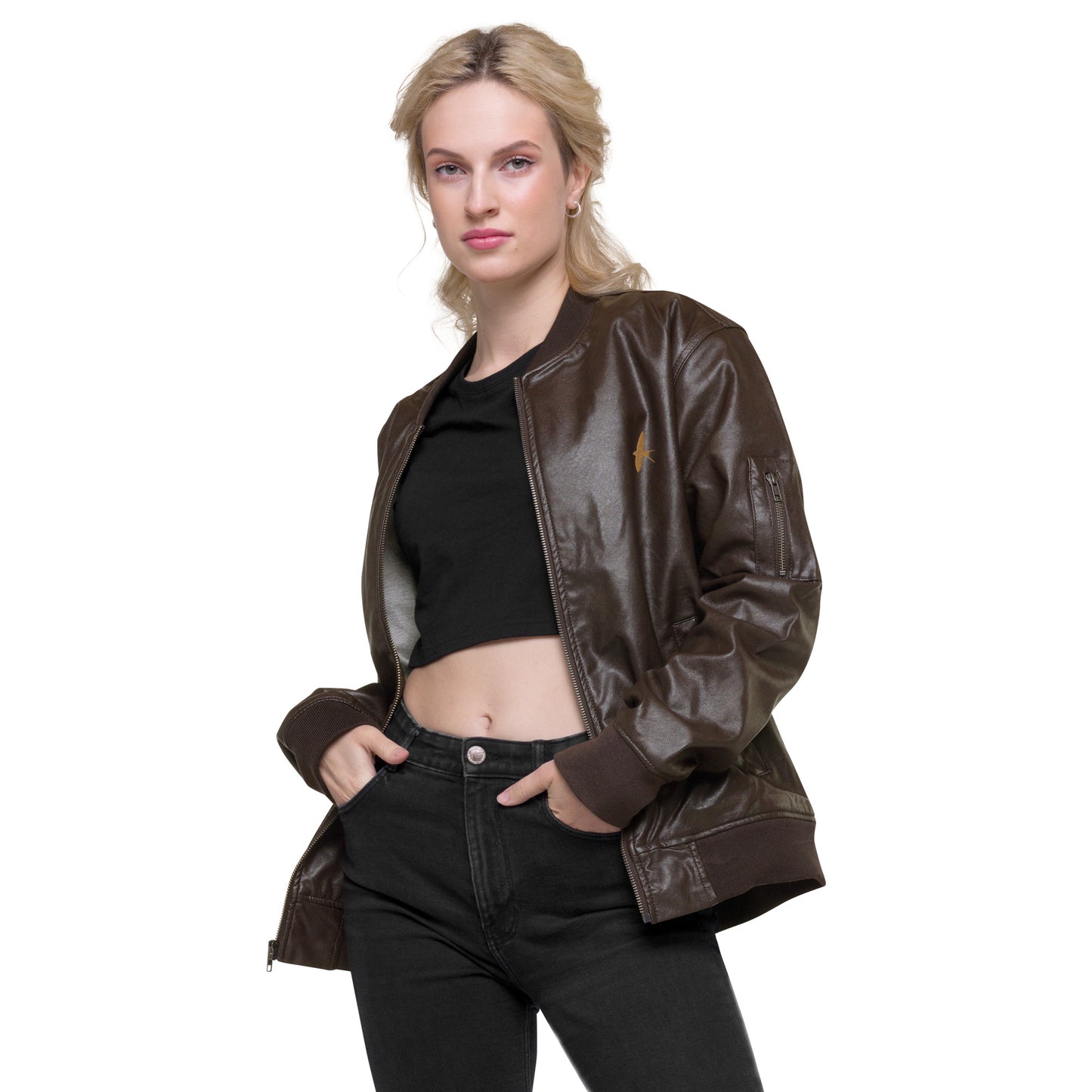 Brown Leather Bomber Jacket