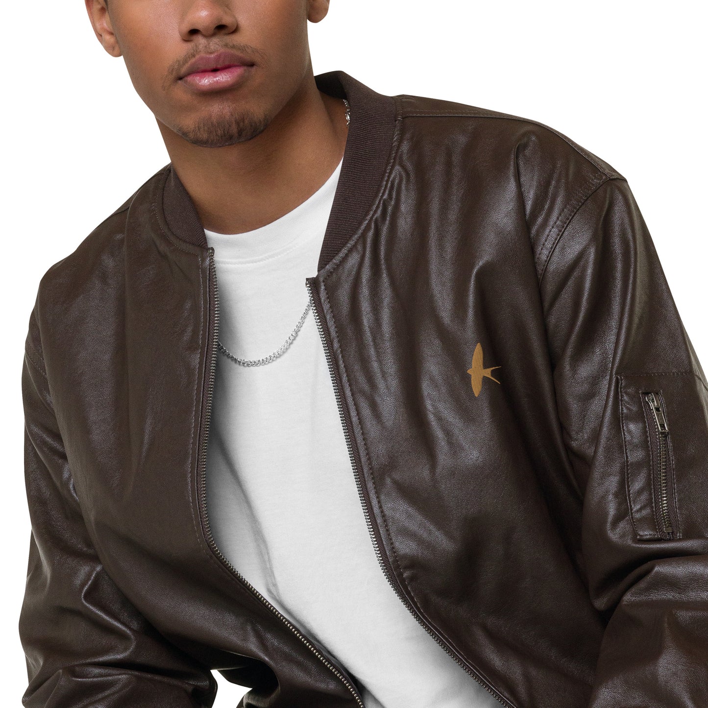 Brown Leather Bomber Jacket