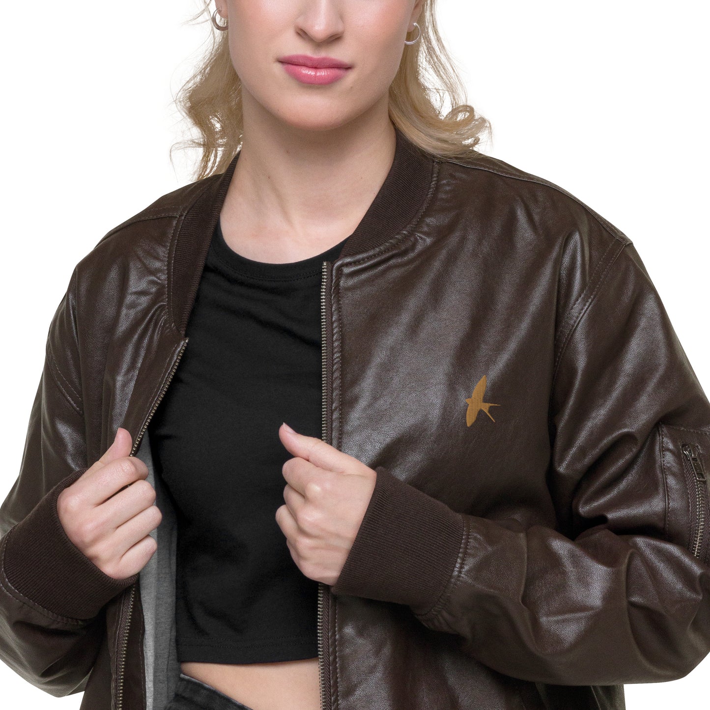 Brown Leather Bomber Jacket