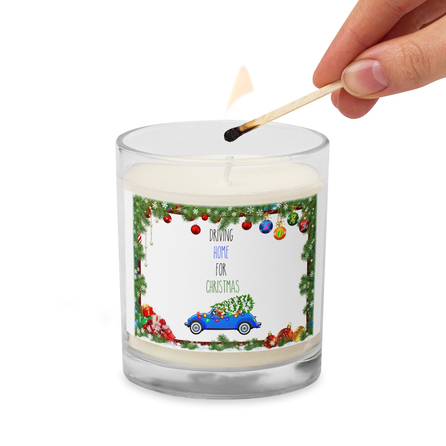 Driving Home For Christmas Glass Candle, New Year 2023 Gift