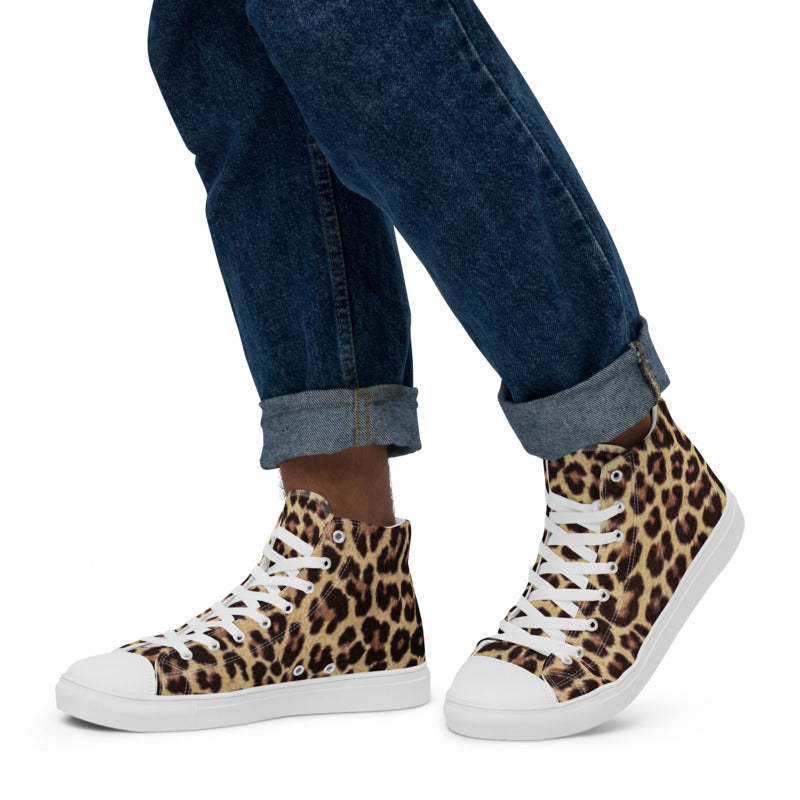 Leopard Men’s High Top Canvas Shoes