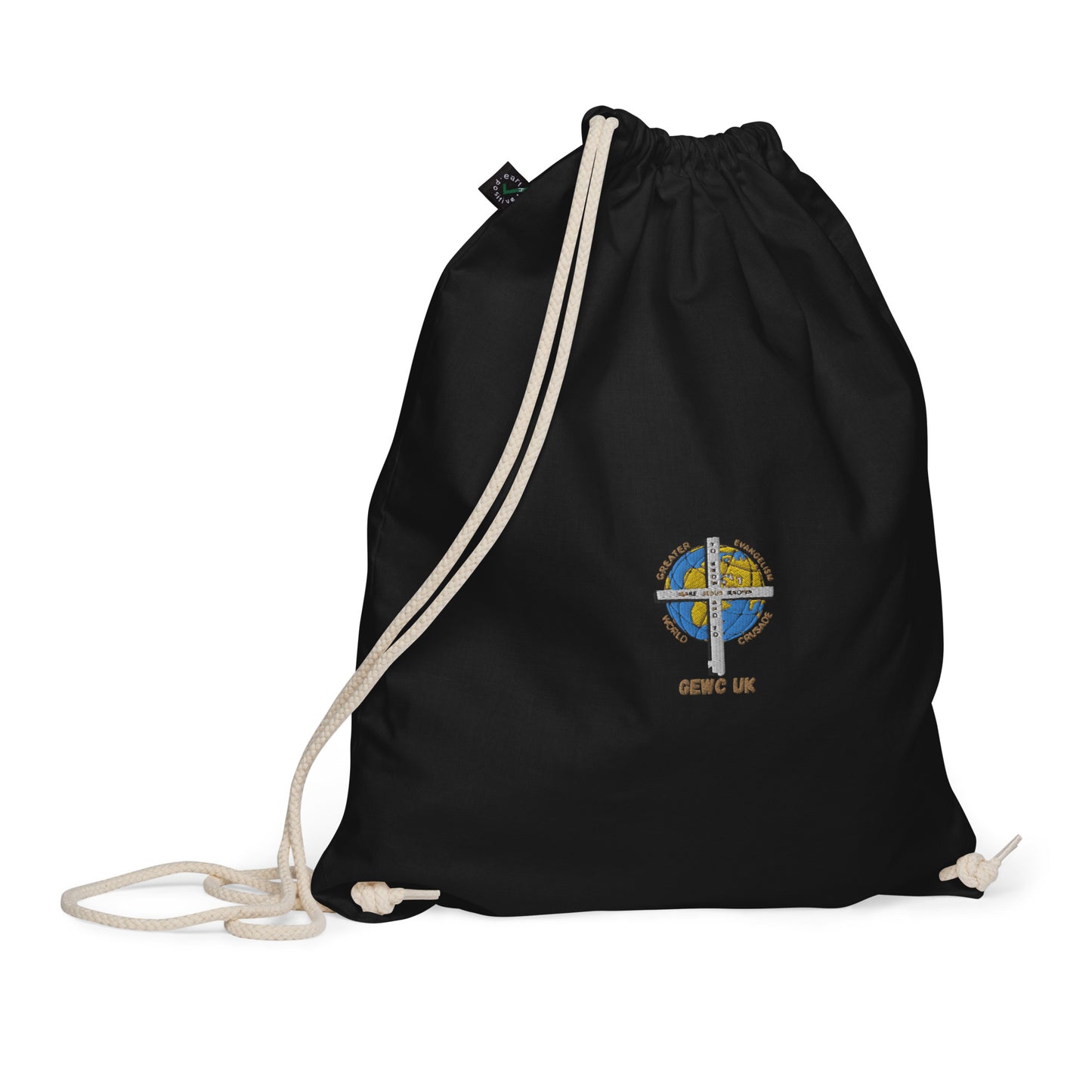 GEWC UK Embroidered Organic Cotton Drawstring Bag