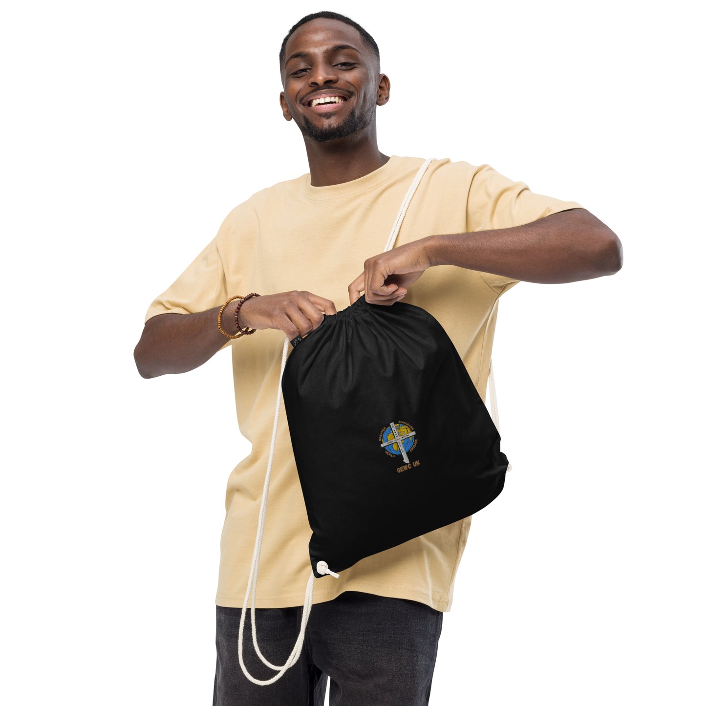 GEWC UK Embroidered Organic Cotton Drawstring Bag