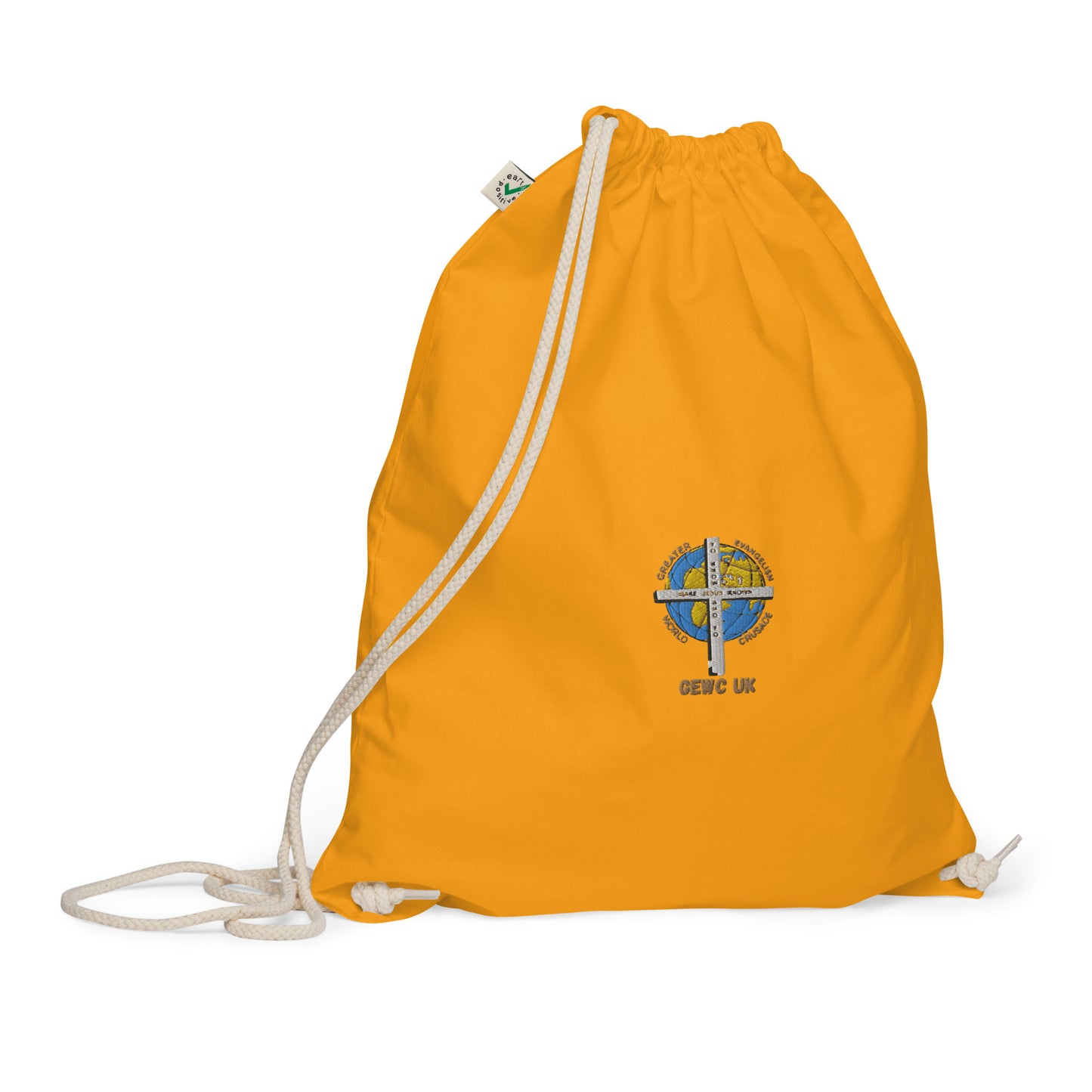 GEWC UK Embroidered Organic Cotton Drawstring Bag