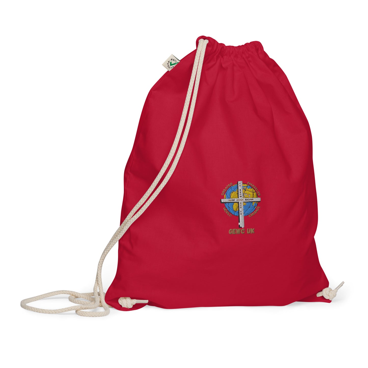 GEWC UK Embroidered Organic Cotton Drawstring Bag