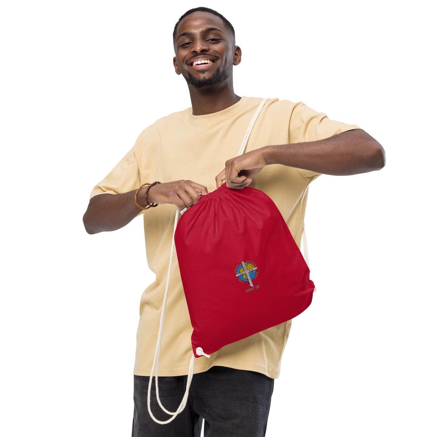 GEWC UK Embroidered Organic Cotton Drawstring Bag