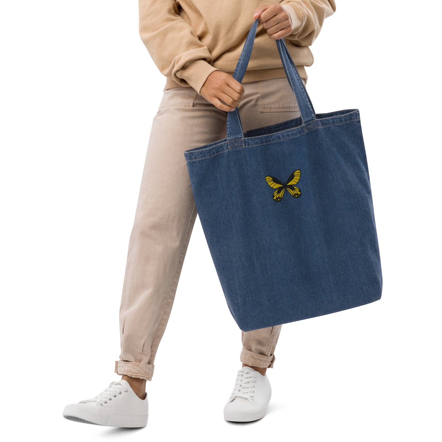 Yellow Butterfly Organic Denim Tote Bag