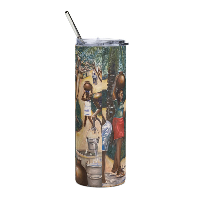 Fetching Water Native African Village Art Print Stainless Steel Tumbler