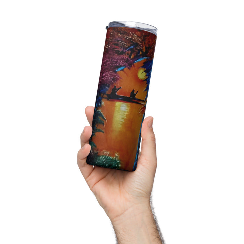 Sunset Stream Canoeing Art Print Stainless Steel Tumbler