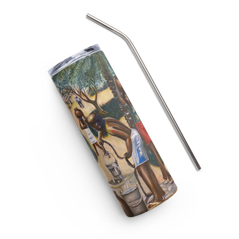 Fetching Water Native African Village Art Print Stainless Steel Tumbler