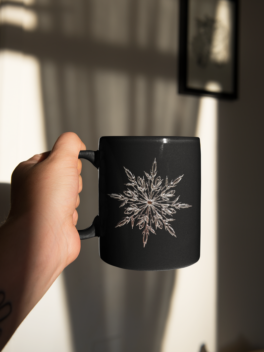 Snowflake Black Glossy Mug