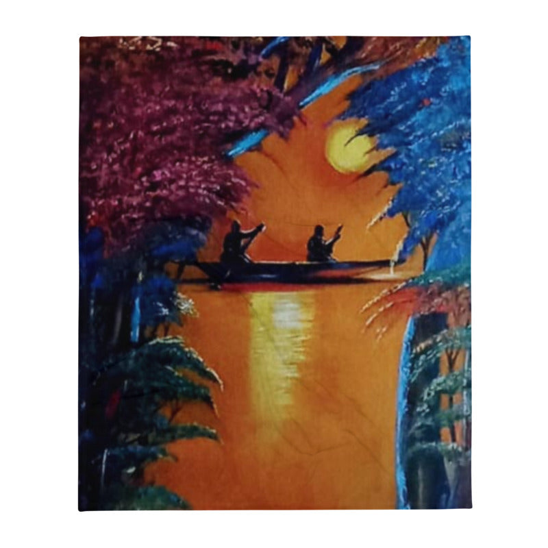 Art Print Sunset Canoeing Throw Blanket