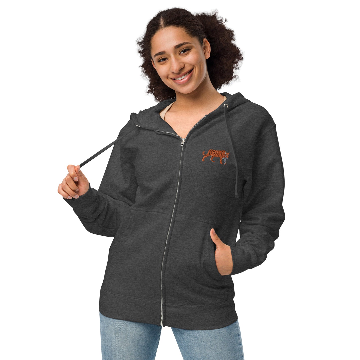 Tiger Unisex Fleece Zip Up Hoodie