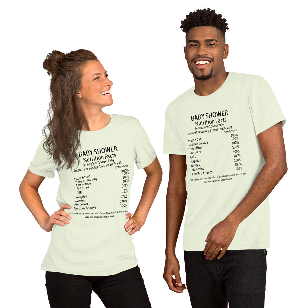 Baby Shower Nutrition Facts Unisex t-shirt