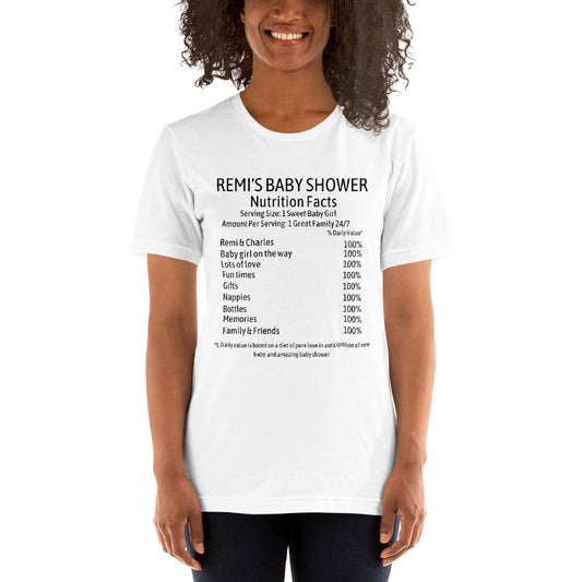 Personalised Baby Shower Nutrition Facts t-shirt