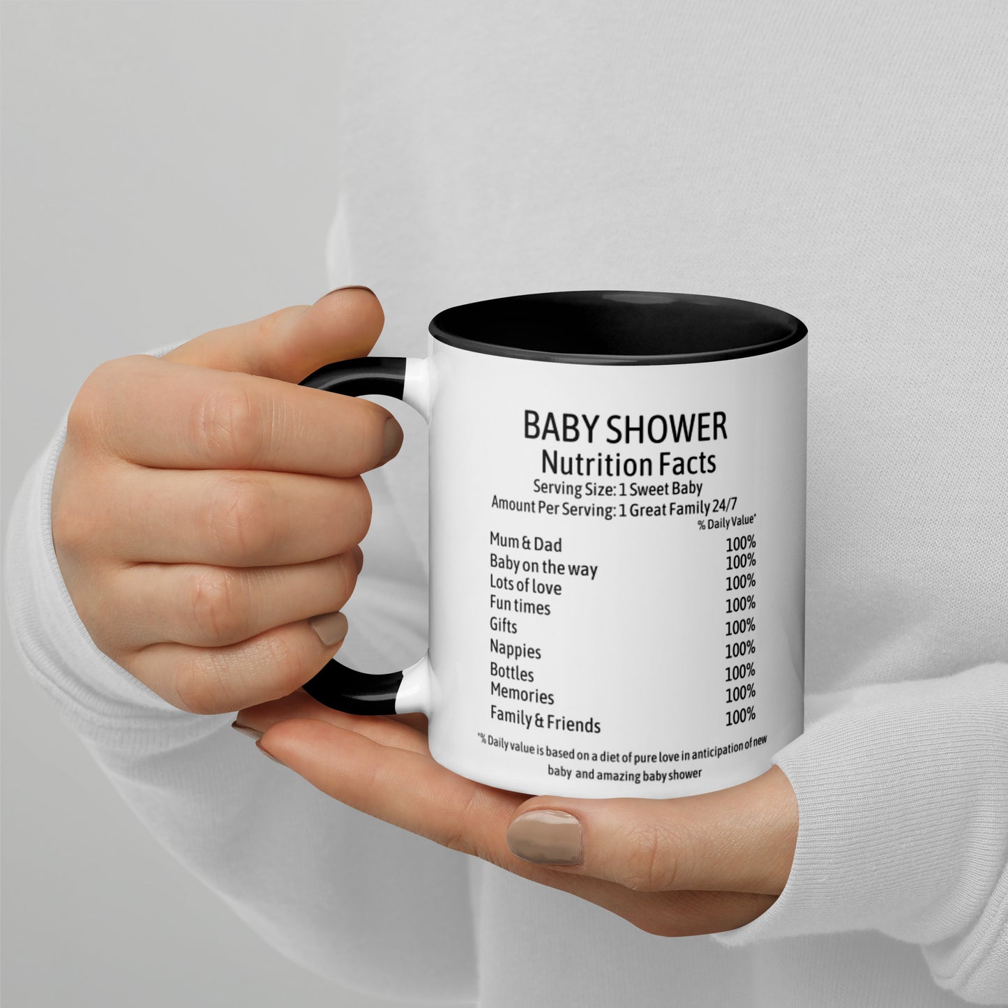 Baby Shower Nutrition Facts Mug with Color Inside