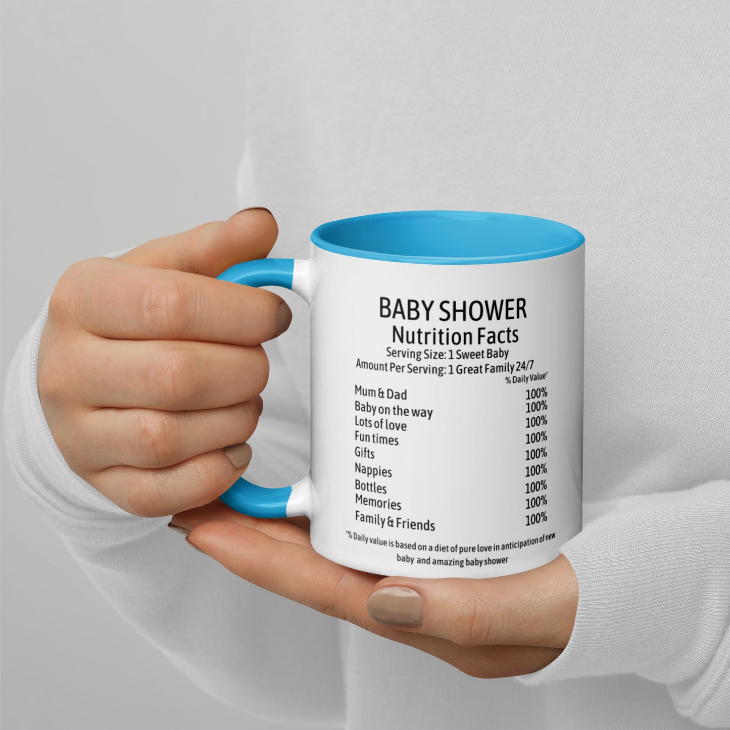 Baby Shower Nutrition Facts Mug with Color Inside