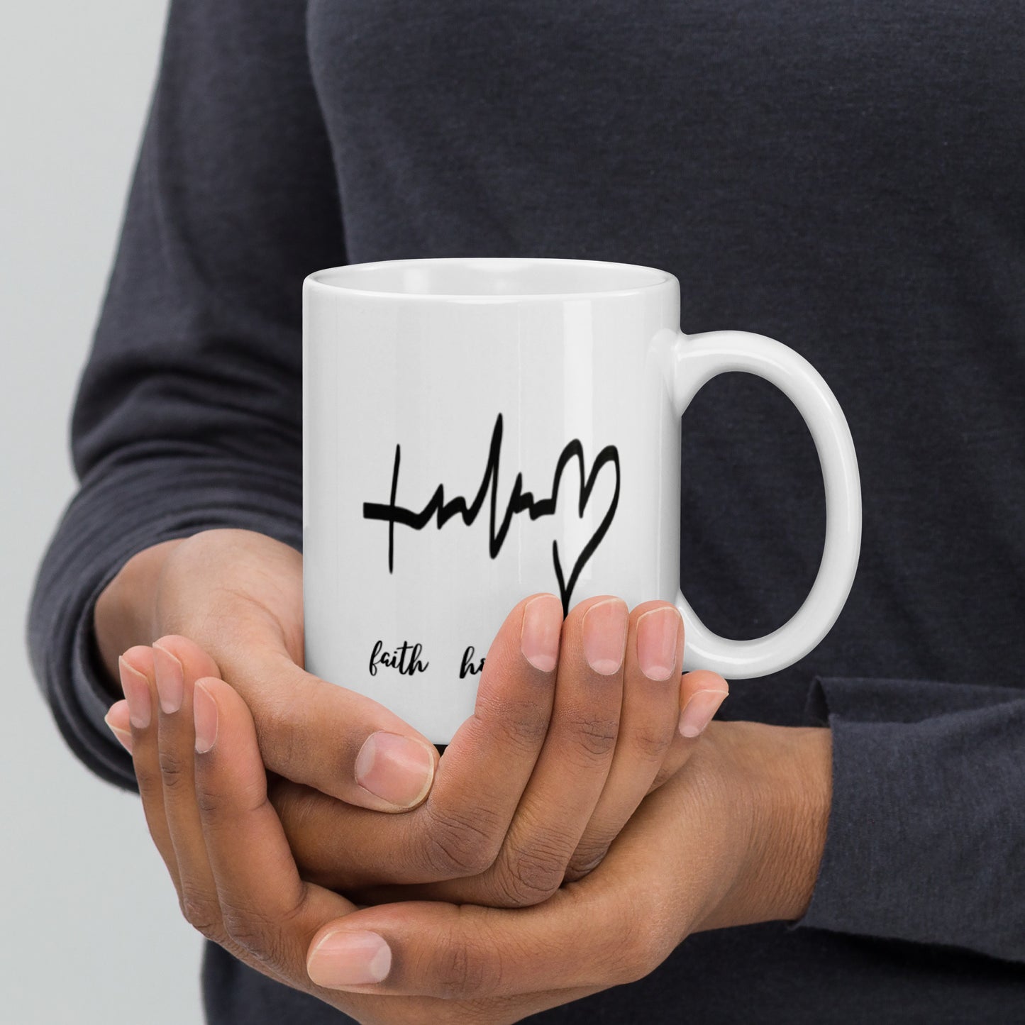 Faith Hope Love White glossy mug