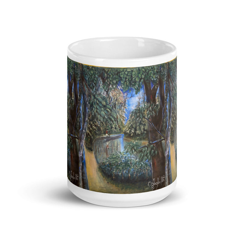 Canoeing In Lush Tropical Forest Art Print Mug