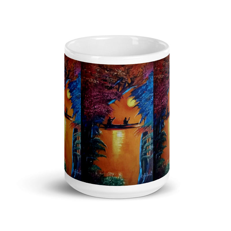 Sunset Stream Canoeing Art Print Mug