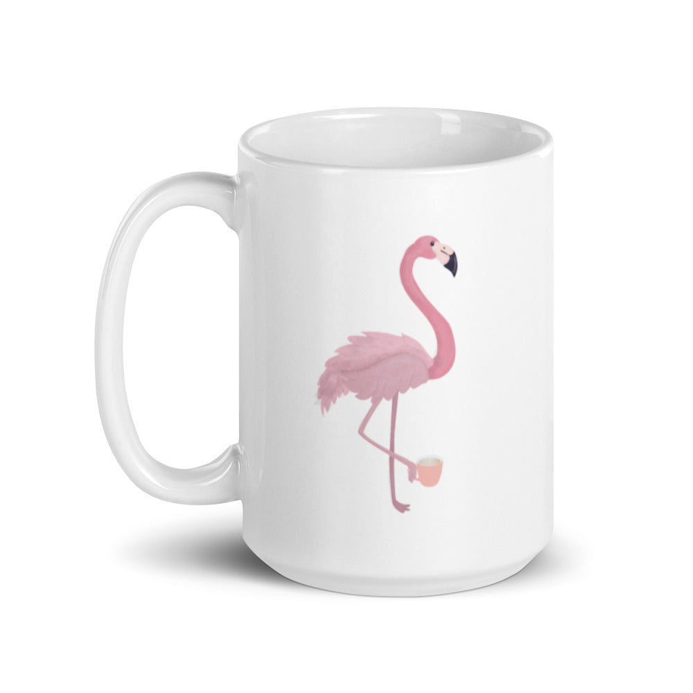 Flamingo Themed Gifts - Flamingo With Coffee Mug