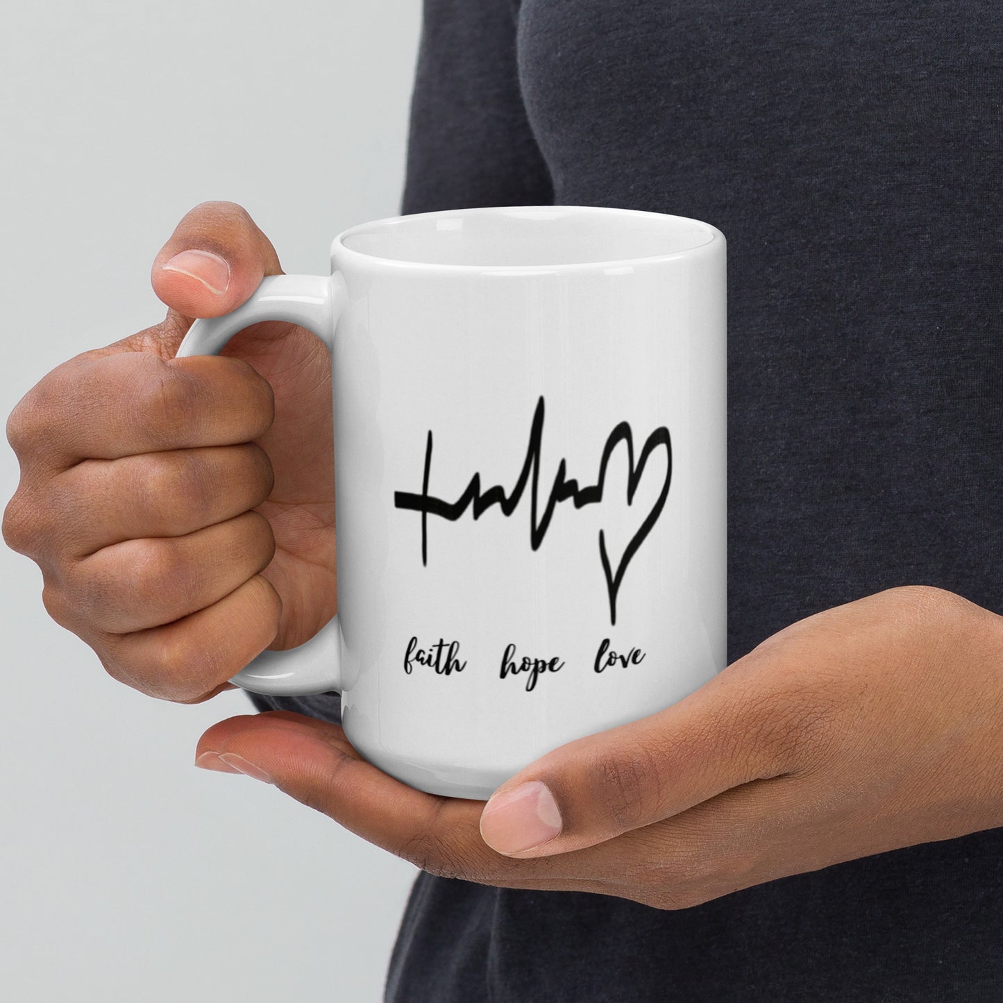 Faith Hope Love White glossy mug