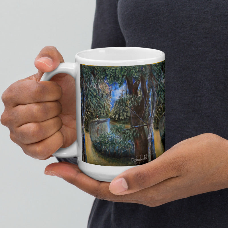 Canoeing In Lush Tropical Forest Art Print Mug