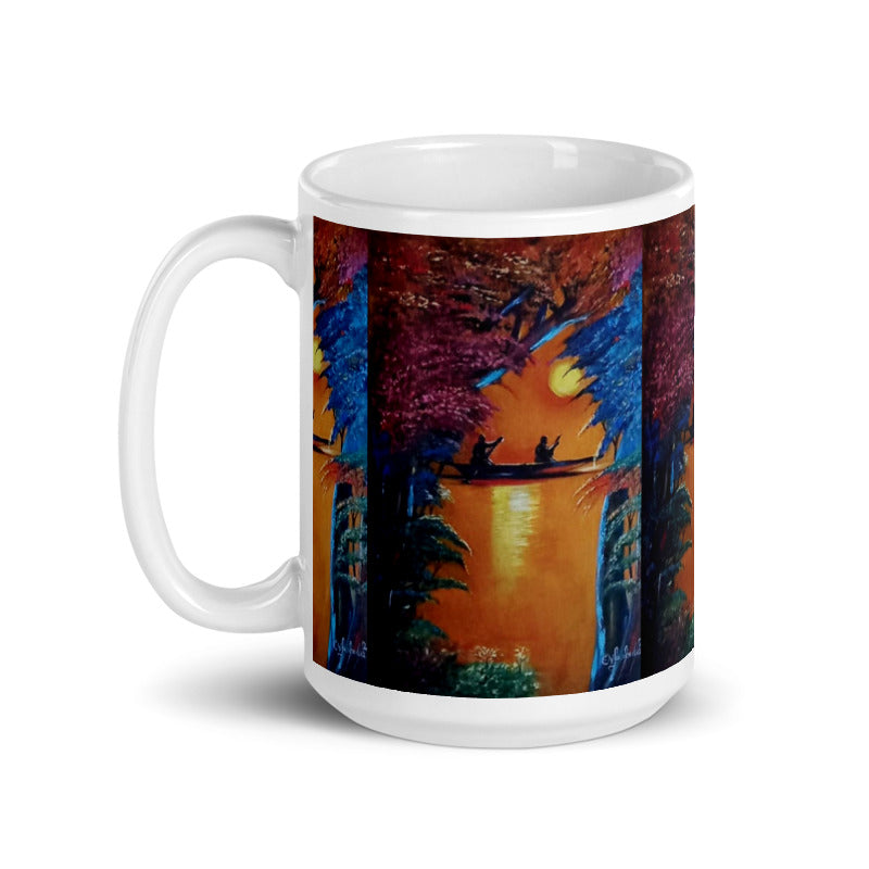 Sunset Stream Canoeing Art Print Mug