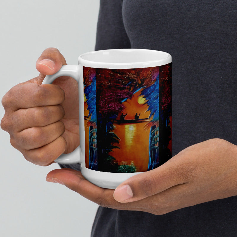 Sunset Stream Canoeing Art Print Mug